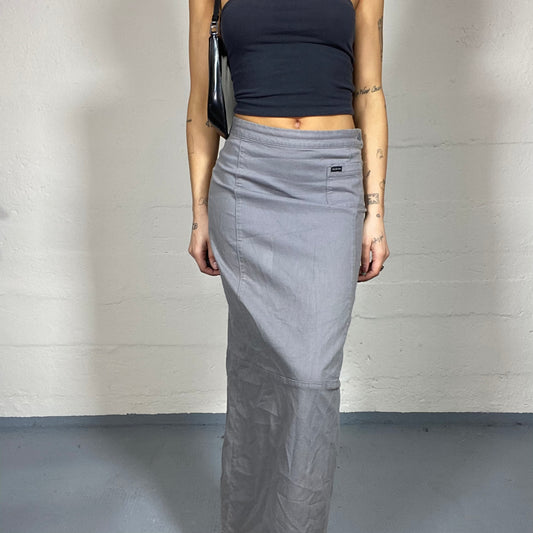 Vintage 2000's Rave Grey Cargo Maxi Skirt with Pocket Detail (S)