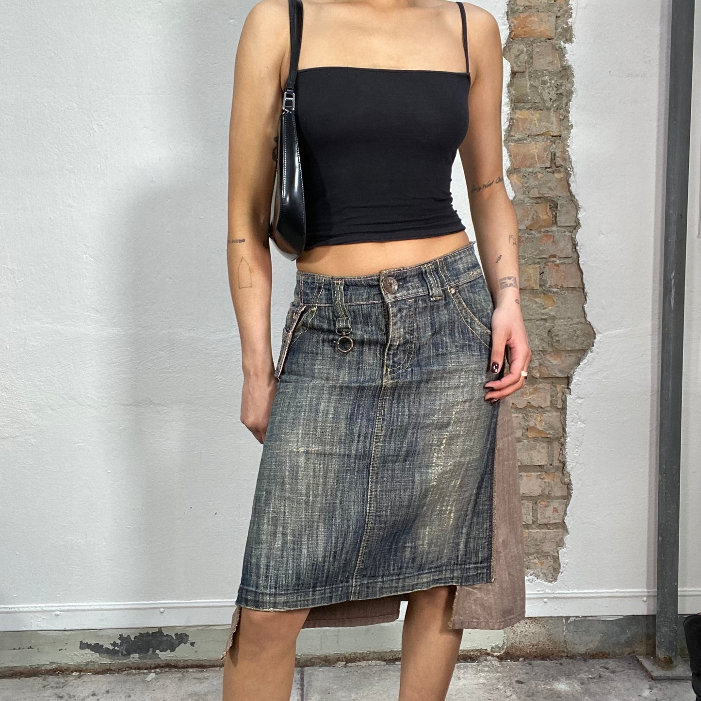 Vintage 2000's Miss Sixty Front Denim and Back Brown Midi Skirt (S/M)