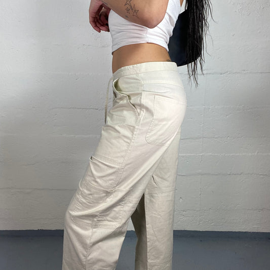 Vintage 2000's Boho White Low Waist Loose Pants with Pockets Detail (S)