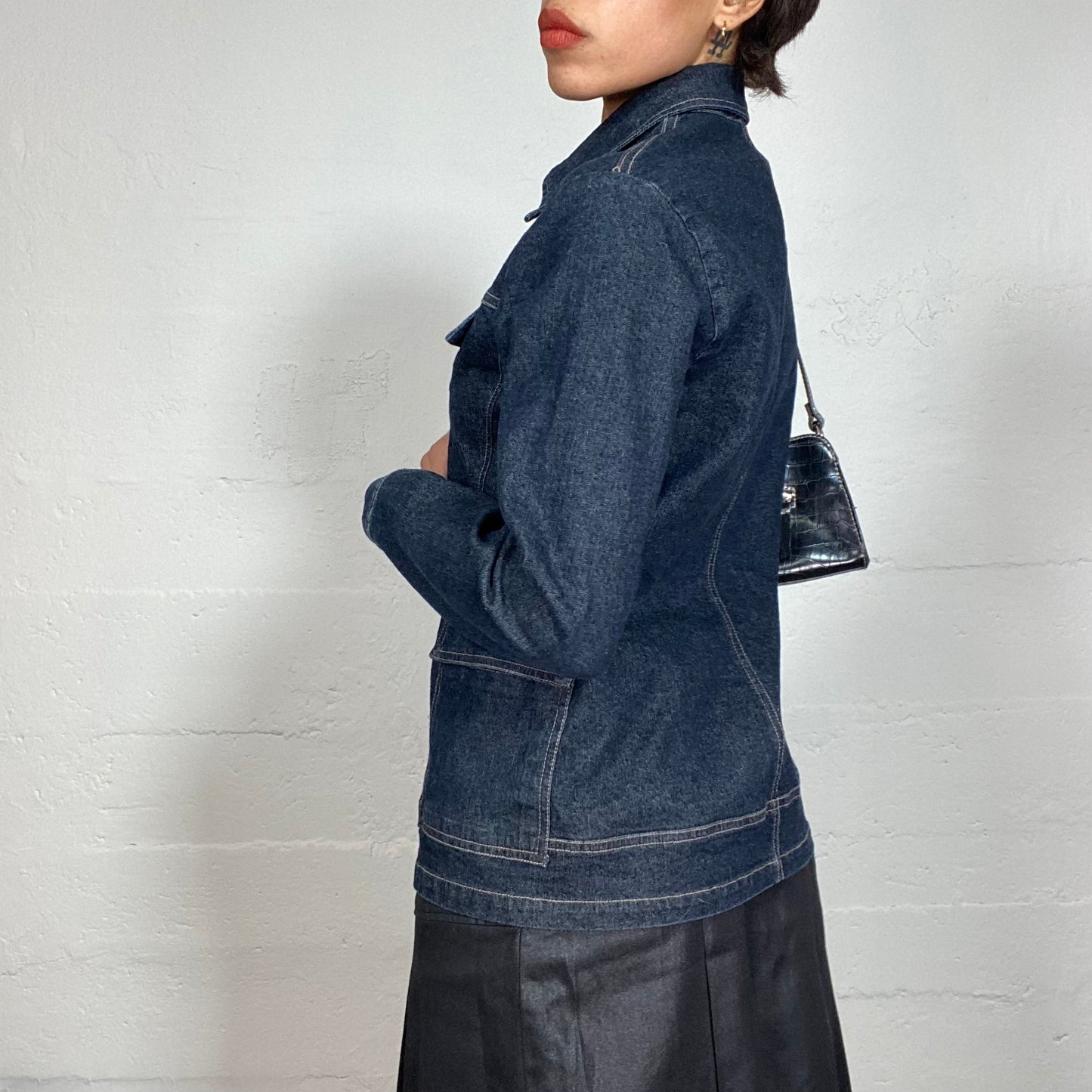 Vintage 2000's Downtown Girl Dark Denim Work Jacket with Pocket Details (S)