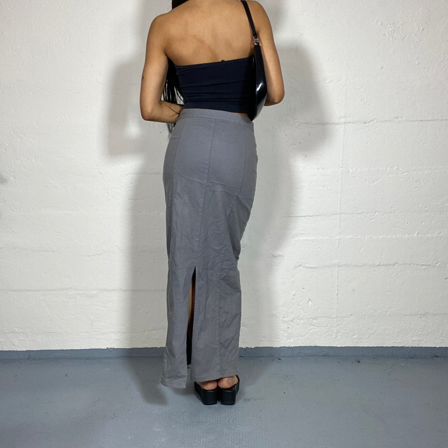 Vintage 2000's Rave Grey Cargo Maxi Skirt with Pocket Detail (S)