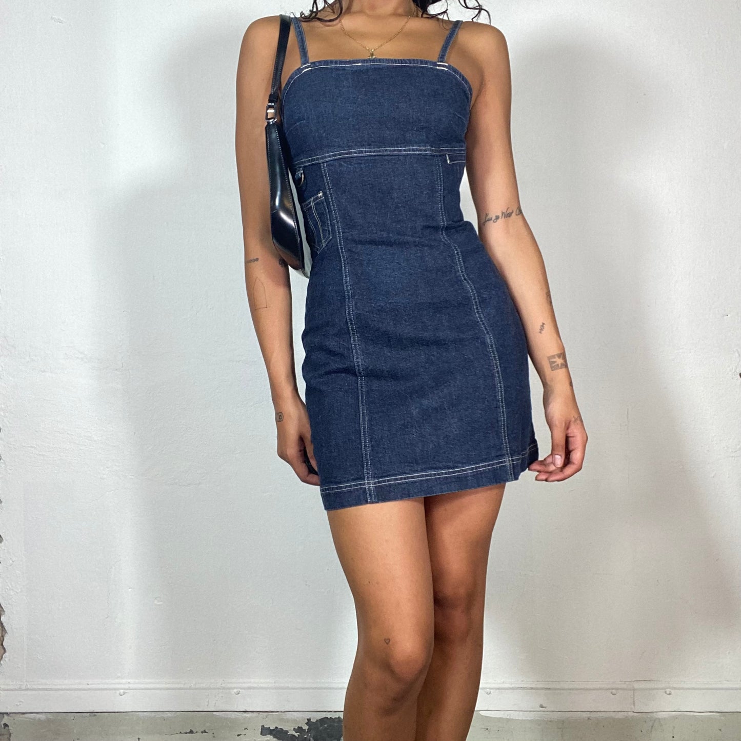 Vintage 90's Streetwear Denim Dress with Straight Cut and Pocket Detail (S)