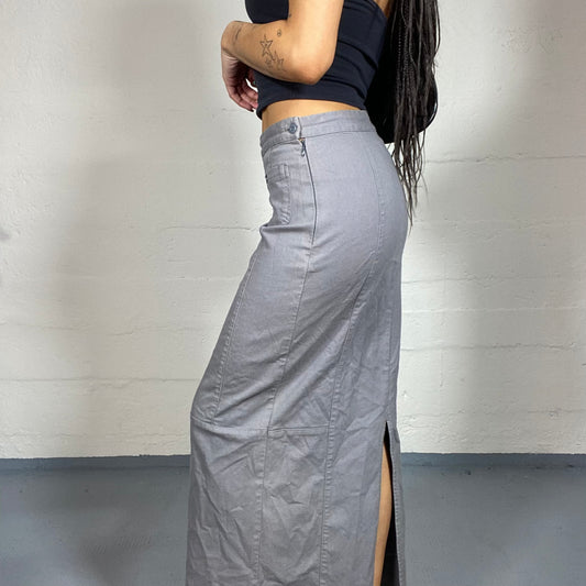 Vintage 2000's Rave Grey Cargo Maxi Skirt with Pocket Detail (S)