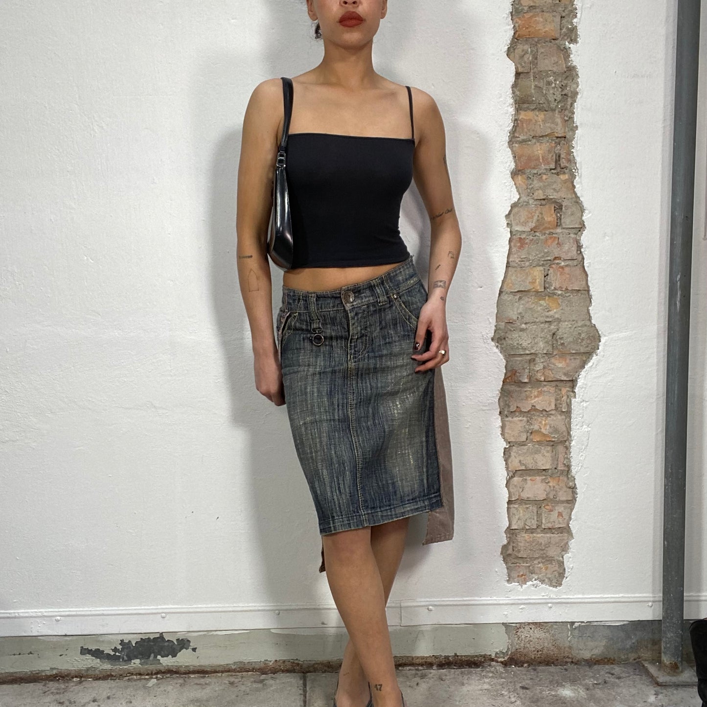 Vintage 2000's Miss Sixty Front Denim and Back Brown Midi Skirt (S/M)