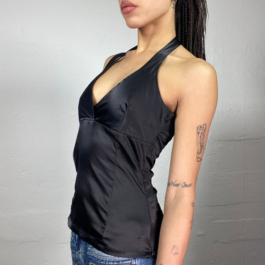 Vintage 90's Clubwear Black Satin Neckholder Top (S)