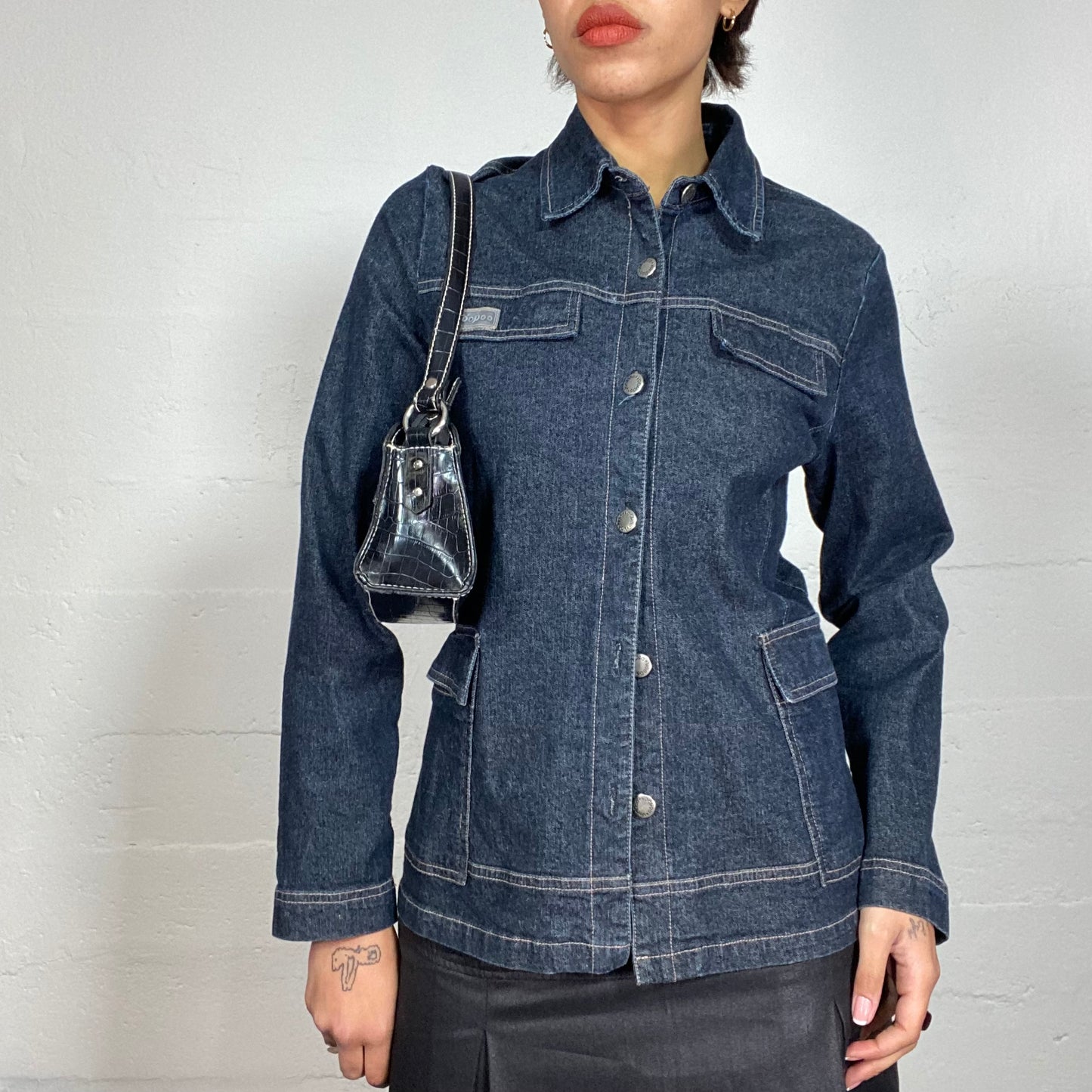 Vintage 2000's Downtown Girl Dark Denim Work Jacket with Pocket Details (S)