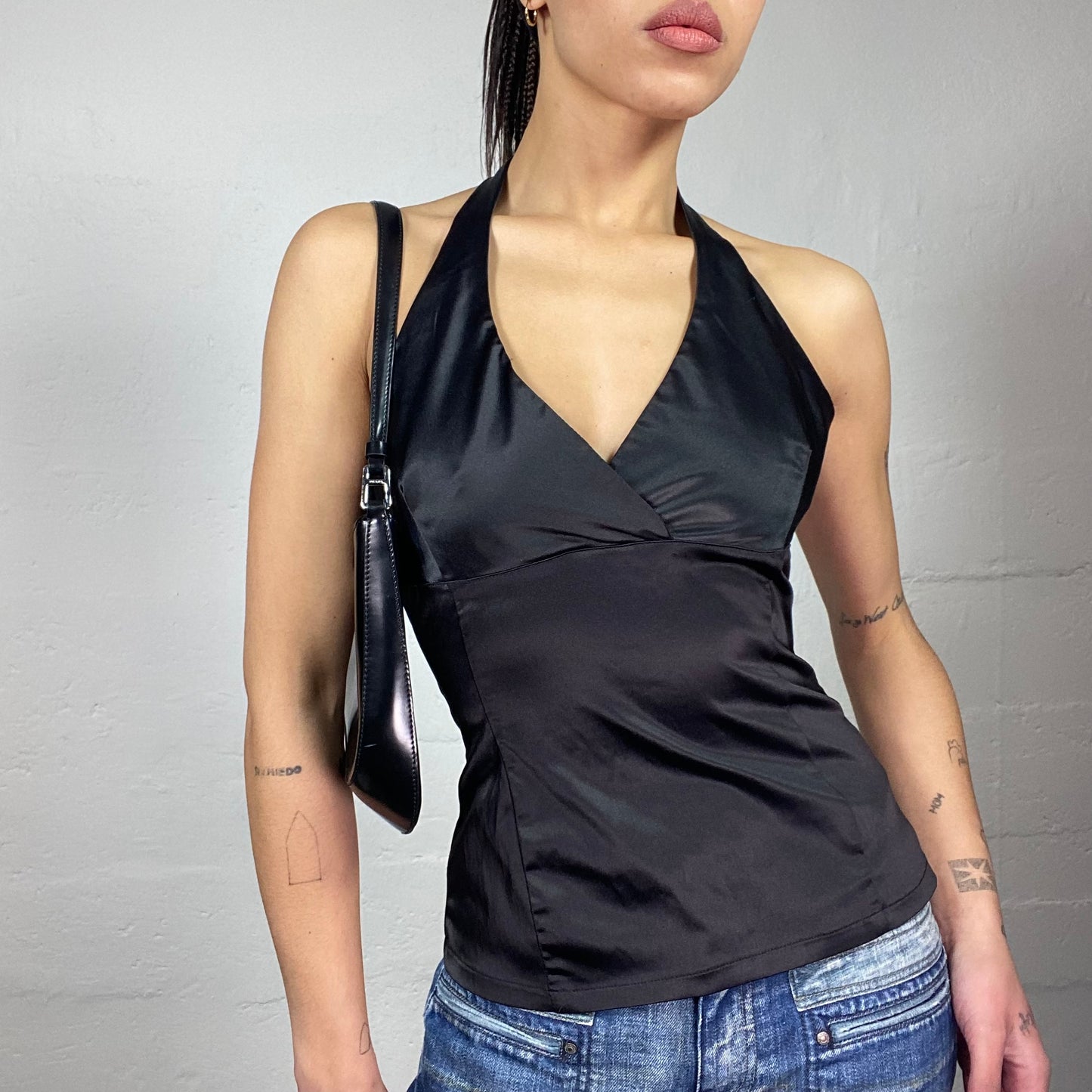 Vintage 90's Clubwear Black Satin Neckholder Top (S)