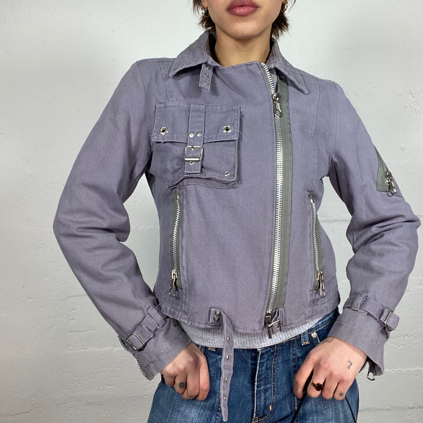 Vintage 2000's Cyber Girl Blue Short Jacket with Big Pocket Detail (M)