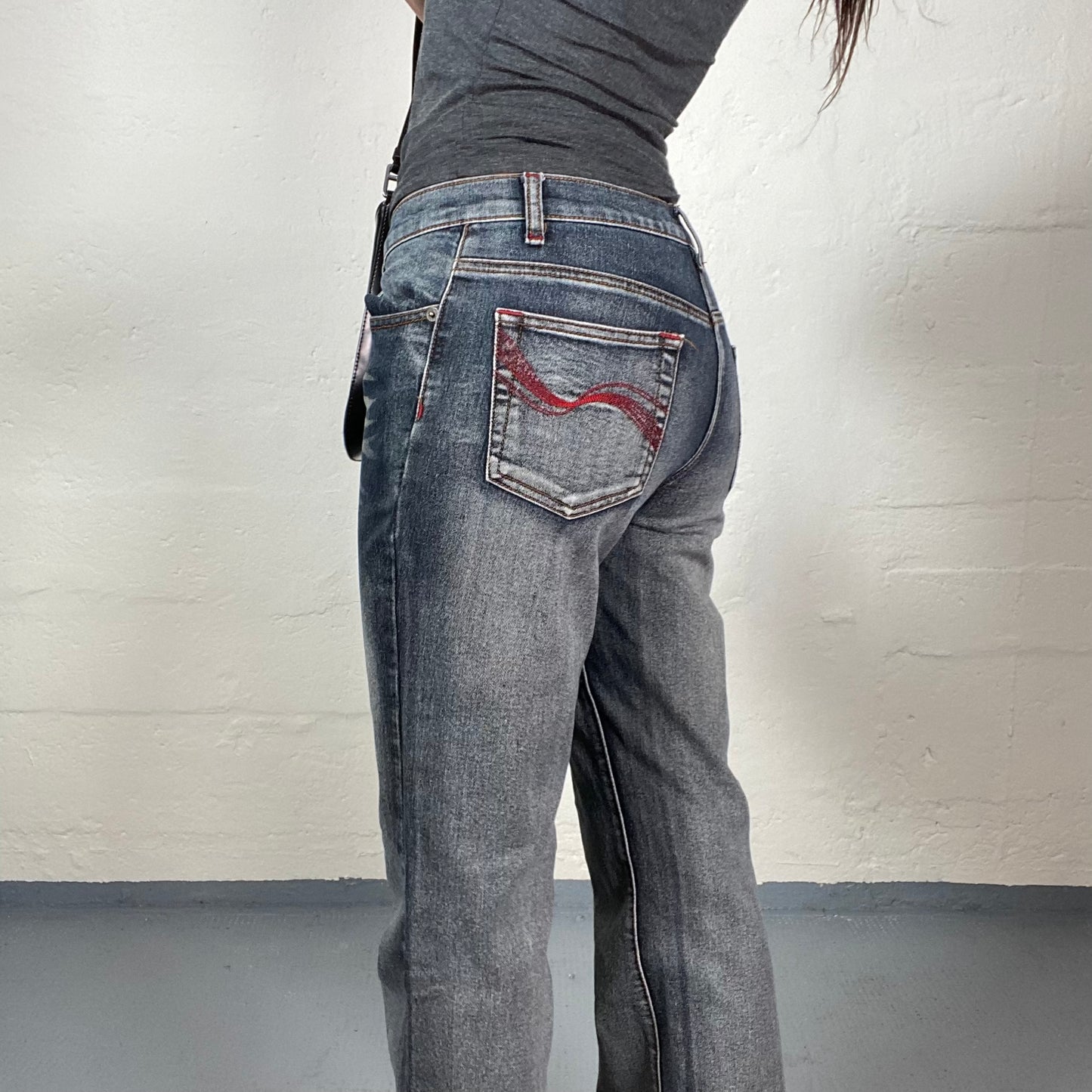 Vintage 2000's Downtown Girl Black Denim Pants with Bleached Material Detail (S)