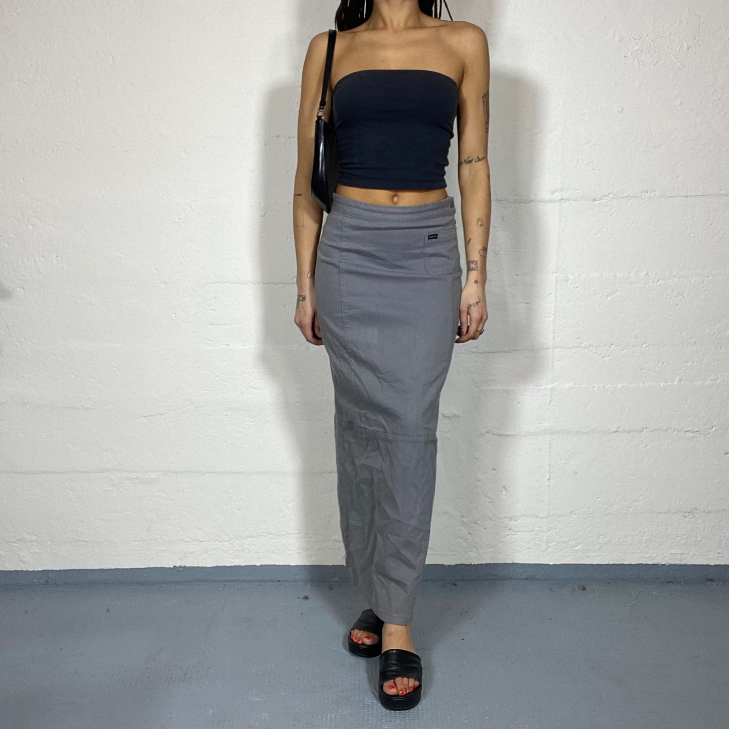 Vintage 2000's Rave Grey Cargo Maxi Skirt with Pocket Detail (S)