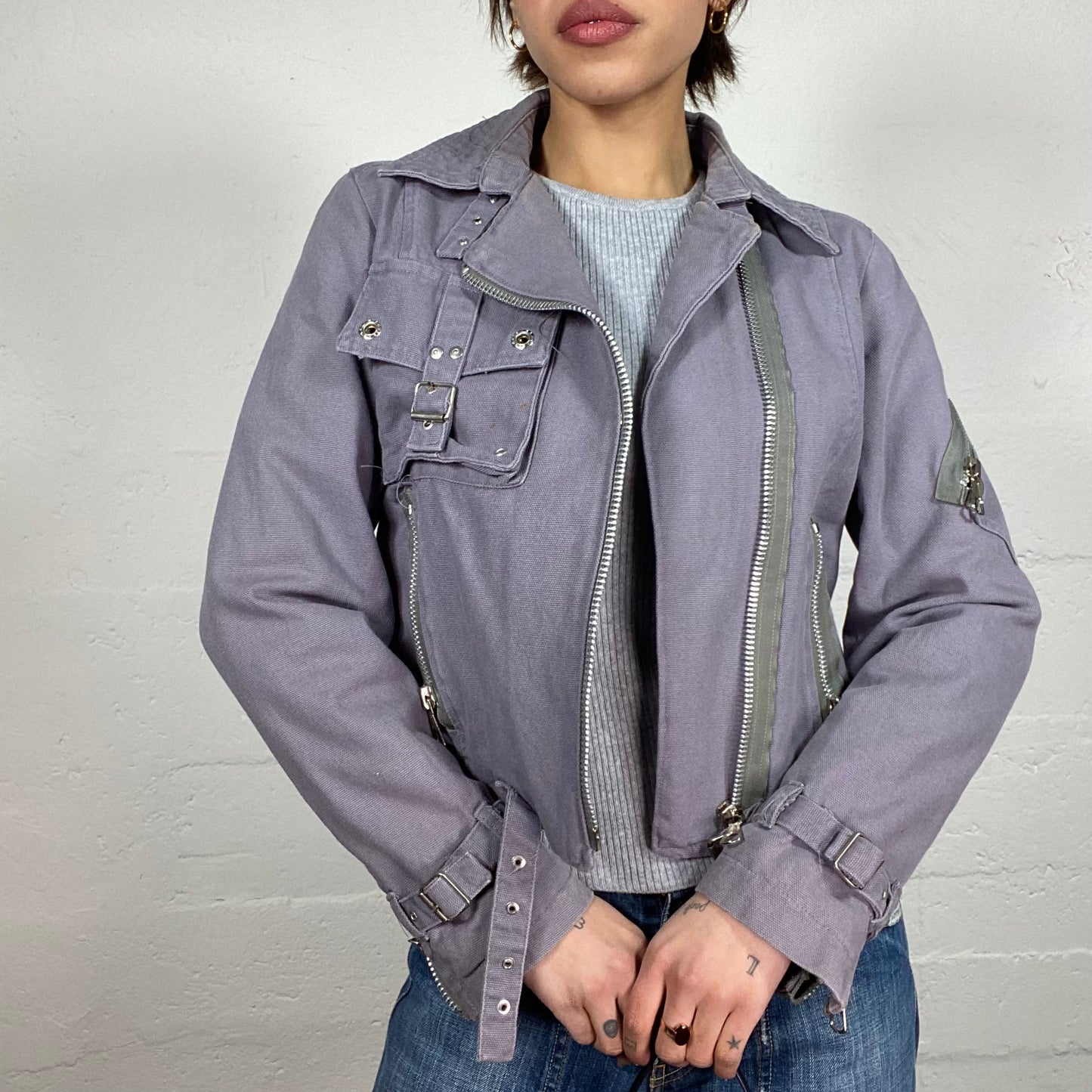 Vintage 2000's Cyber Girl Blue Short Jacket with Big Pocket Detail (M)