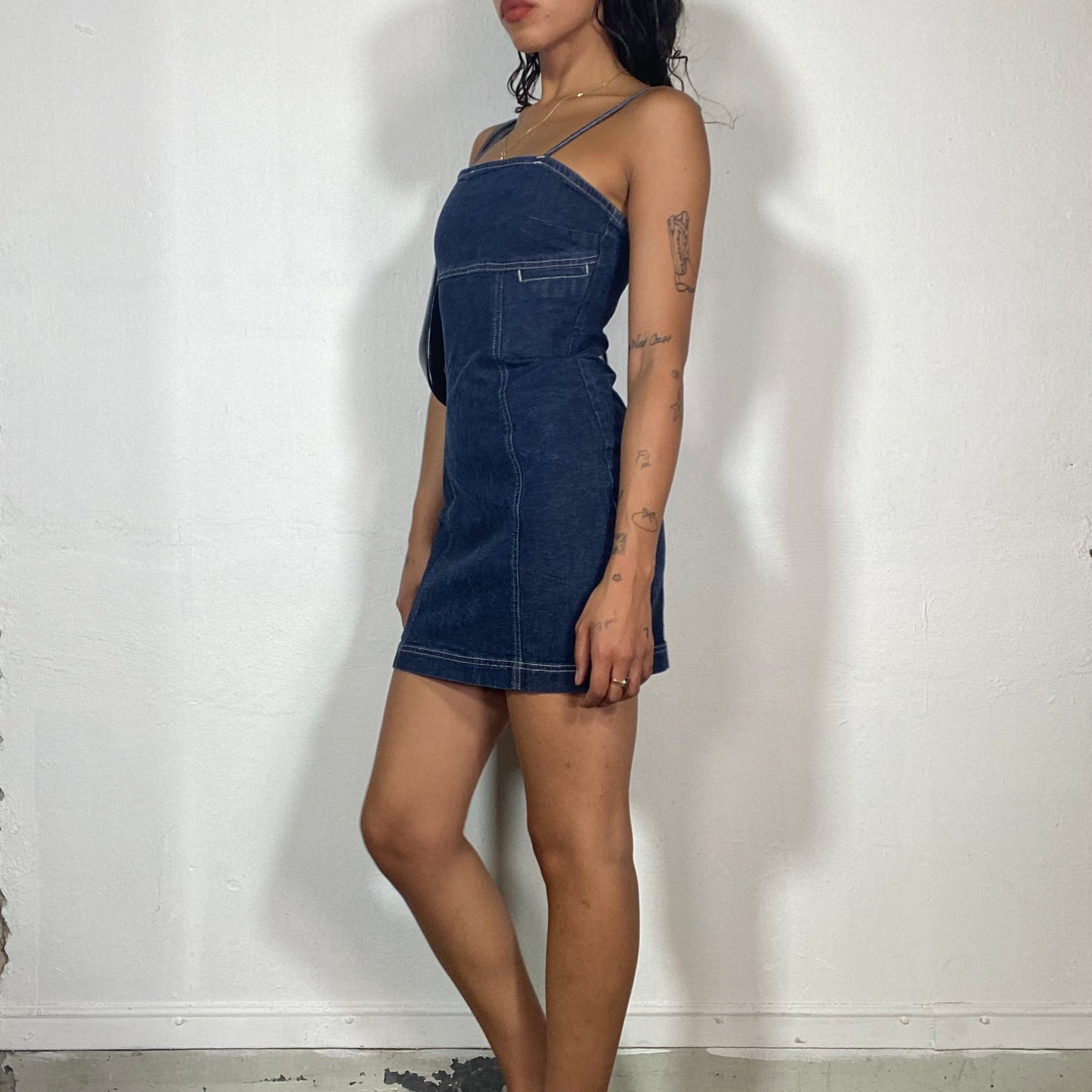 Vintage 90's Streetwear Denim Dress with Straight Cut and Pocket Detail (S)