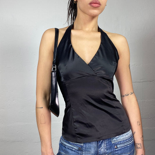 Vintage 90's Clubwear Black Satin Neckholder Top (S)