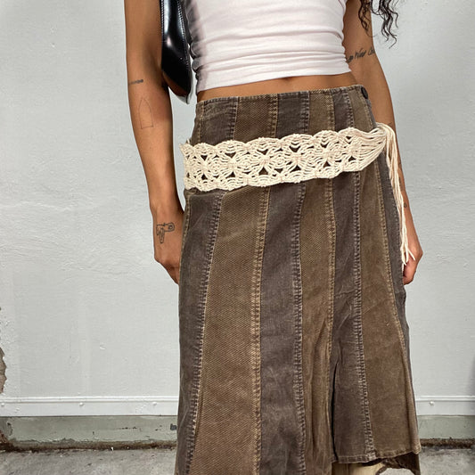 Vintage 2000's Boho Beige Crochet Tie Belt