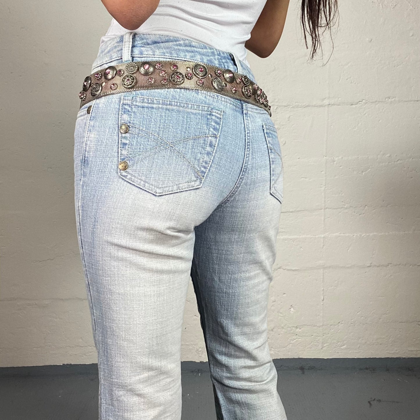 Vintage 2000's Cowgirl Pink Belt with Rhinestones and Maille Details