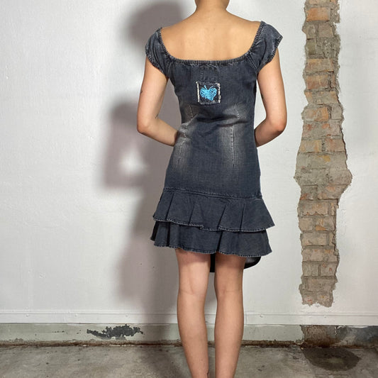 Vintage 90's City Girl Denim Mini Dress with Layered Bottom Part (S/M)