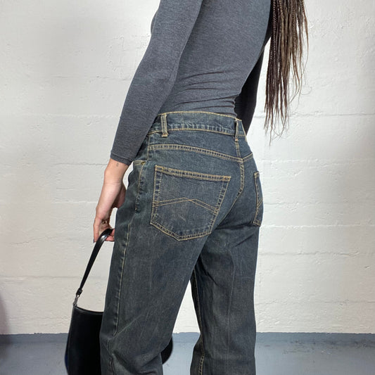 Vintage 2000's Archive Grey Low Waist Washed Denim with Baggy Cut (M)