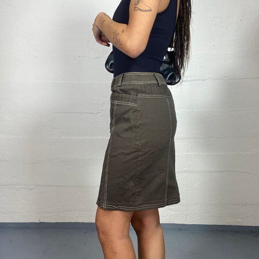 Vintage 90's Office Khaki Pencil Skirt with Visible Seam Detail (S)