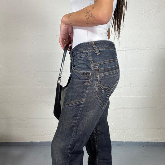 Vintage 2000's Downtown Girl Black Washed Denim Cargo Pants with Patches Detail (S)