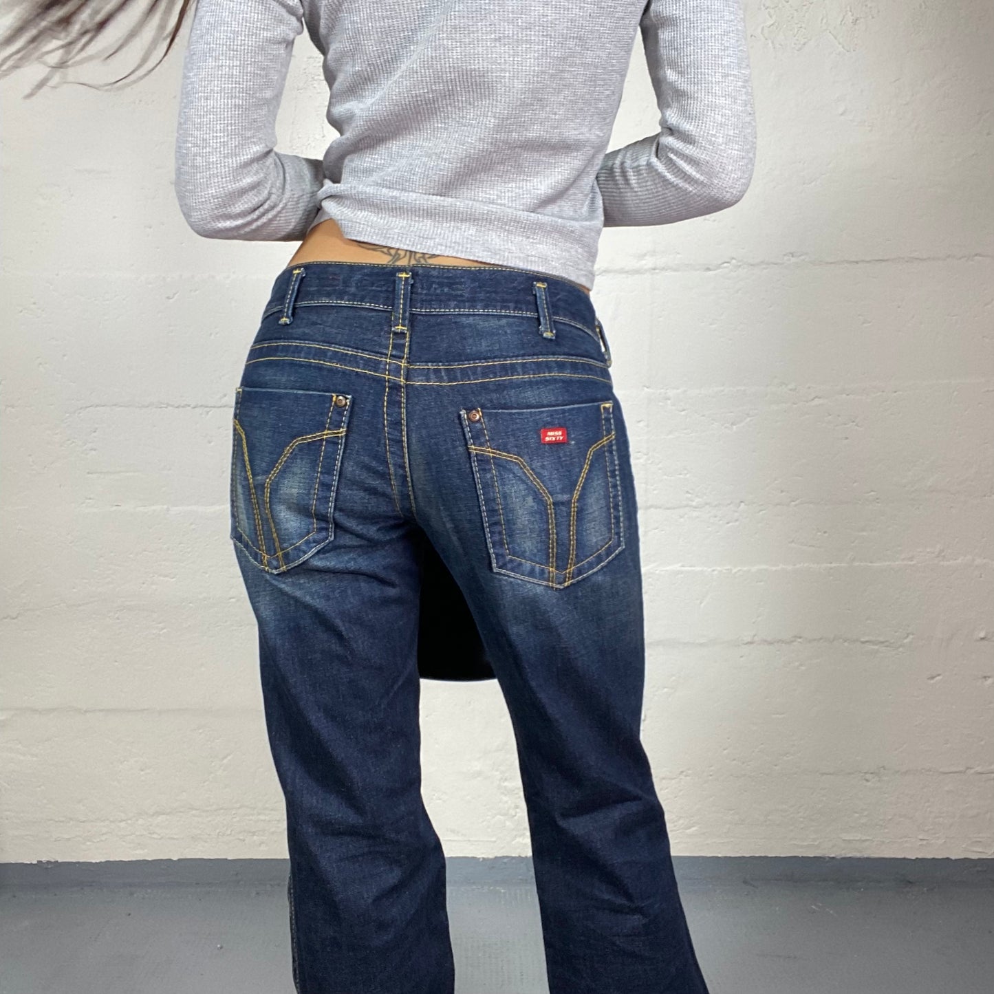 Vintage 2000's Downtown Girl Miss Sixty Dark Low-Waisted Denim Pants with Boot Cut Detail (S)