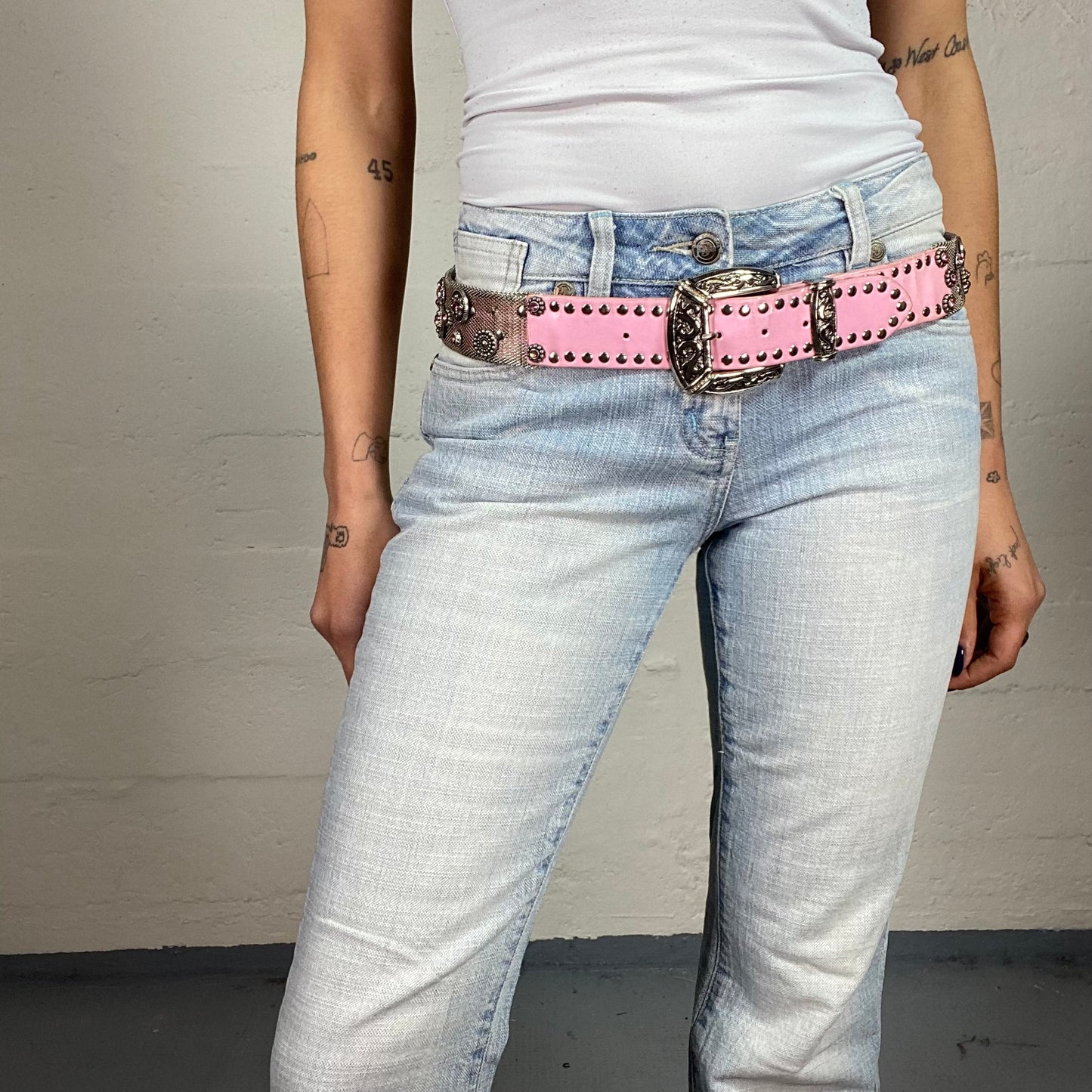 Vintage 2000's Cowgirl Pink Belt with Rhinestones and Maille Details