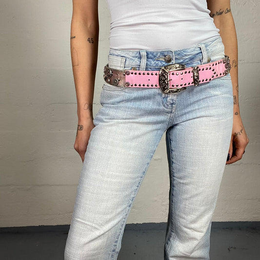 Vintage 2000's Cowgirl Pink Belt with Rhinestones and Maille Details