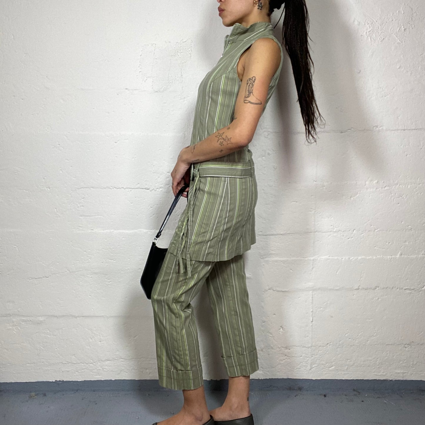 Vintage 2000's Model Off Duty Khaki Stripes Set (Long Top and Pants) (S)