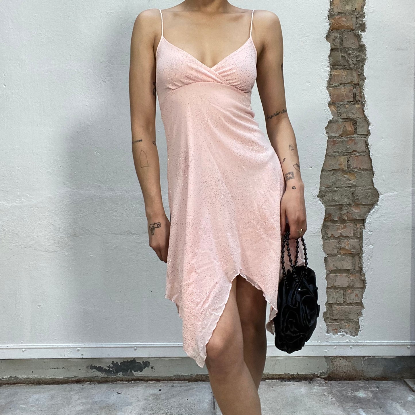 Vintage 2000's Fairy Baby Pink Glitter Dress with Asymmetrical Hem (S)