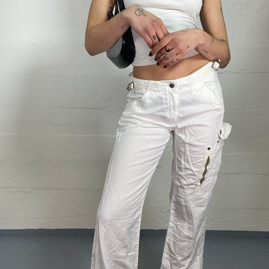 Vintage 2000's Napapijiri Cyber White Low Waist Cargo Pants with Zips & Pockets Detail (S)