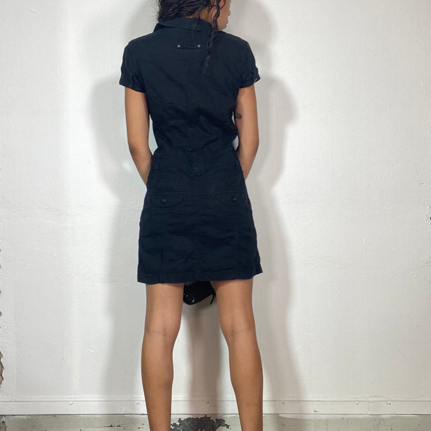 Vintage 90's Techwear Black Buttton Up Cargo Dress with Pocket Detail (S)