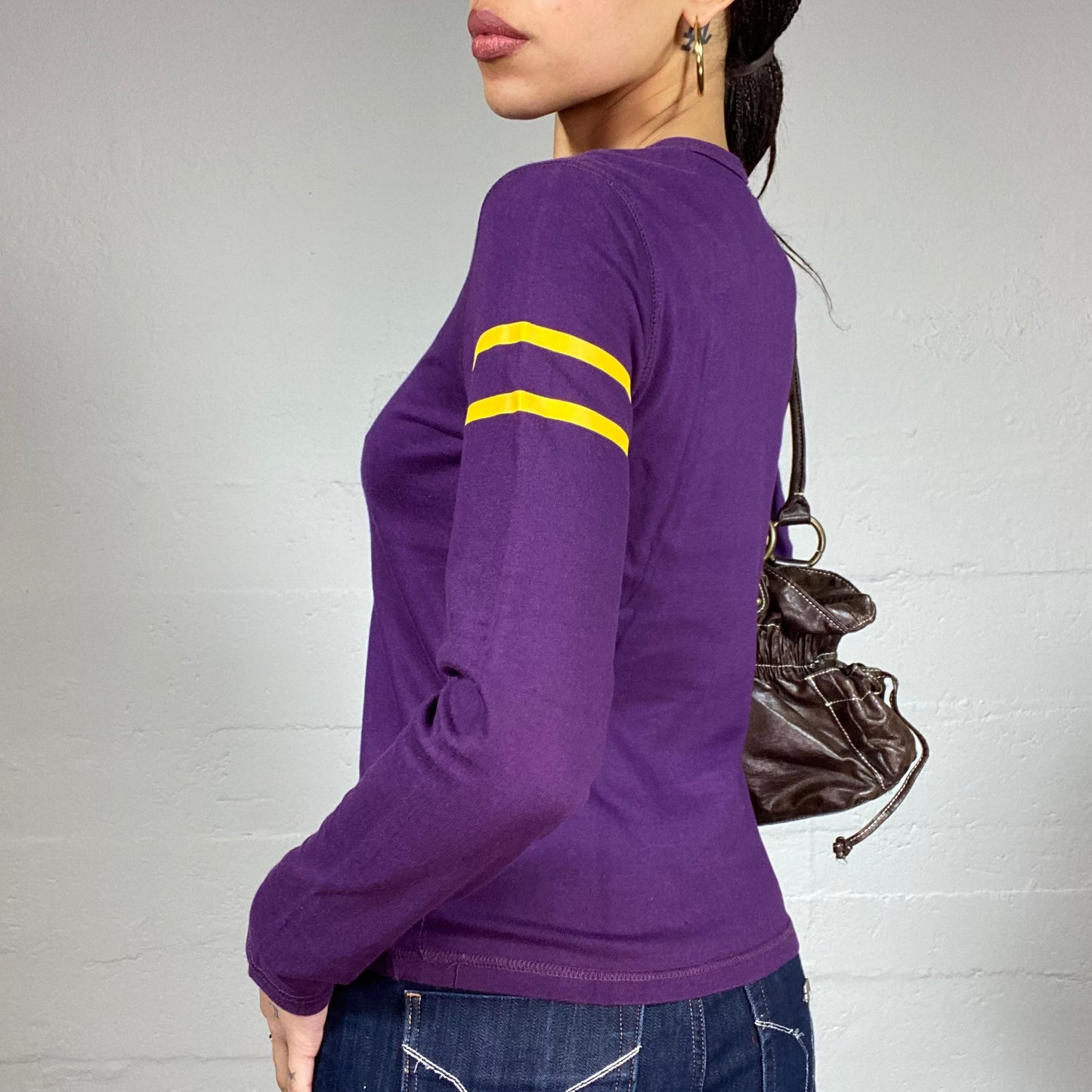 Vintage 2000's College Girl Purple Longsleeve Top with Yellow "Californian Girl" Print (S)