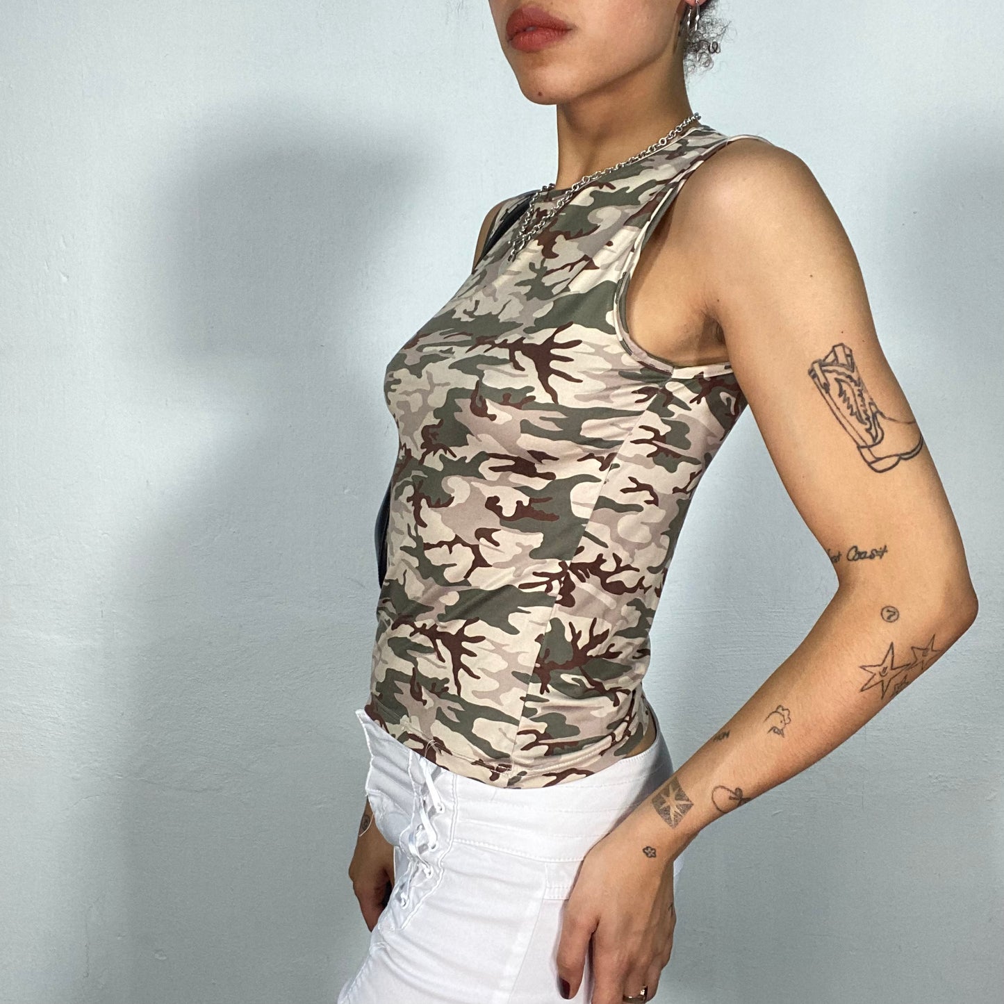 Vintage 90's Street Style Camo High Neck Tank Top (S)