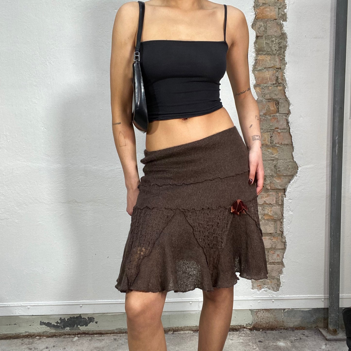 Vintage 2000's Whimsigoth Brown Patchwork Knit Skirt (S)