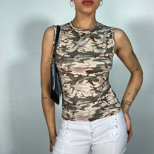 Vintage 90's Street Style Camo High Neck Tank Top (S)