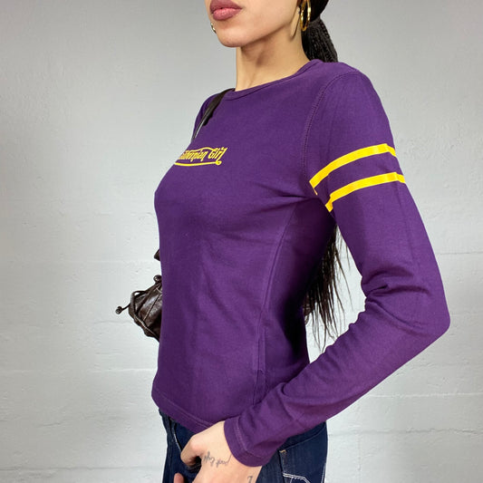 Vintage 2000's College Girl Purple Longsleeve Top with Yellow "Californian Girl" Print (S)