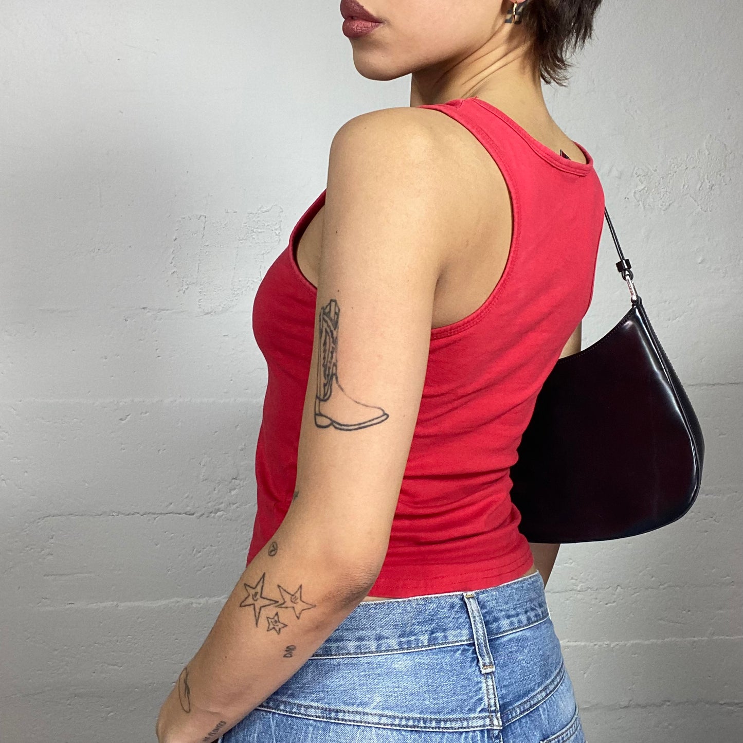 Vintage 2000's Downtown Girl Red Top with Black "berlin 06" Chest Print (S)
