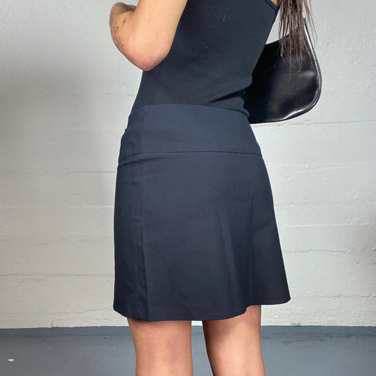 Vintage 2000's Office Girl Black Mini Skirt with Side Belts Detail (M)