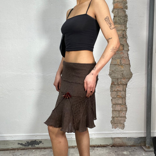 Vintage 2000's Whimsigoth Brown Patchwork Knit Skirt (S)