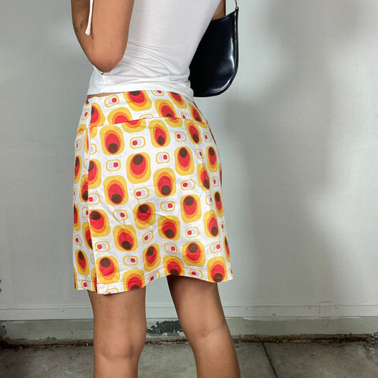 Vintage Funky Orange Mini Skirt with Matching Belt and Retro Print (Size S/M)