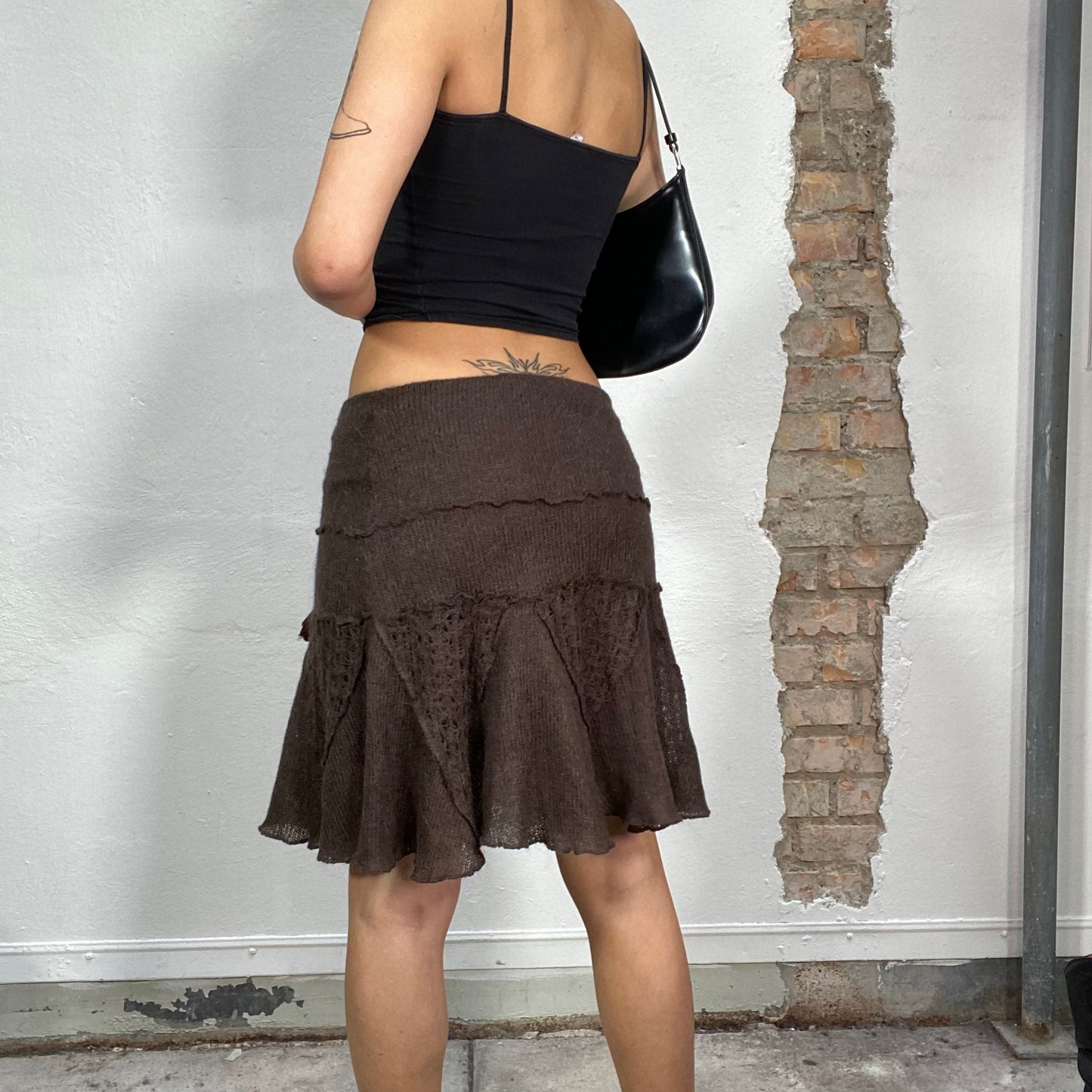 Vintage 2000's Whimsigoth Brown Patchwork Knit Skirt (S)