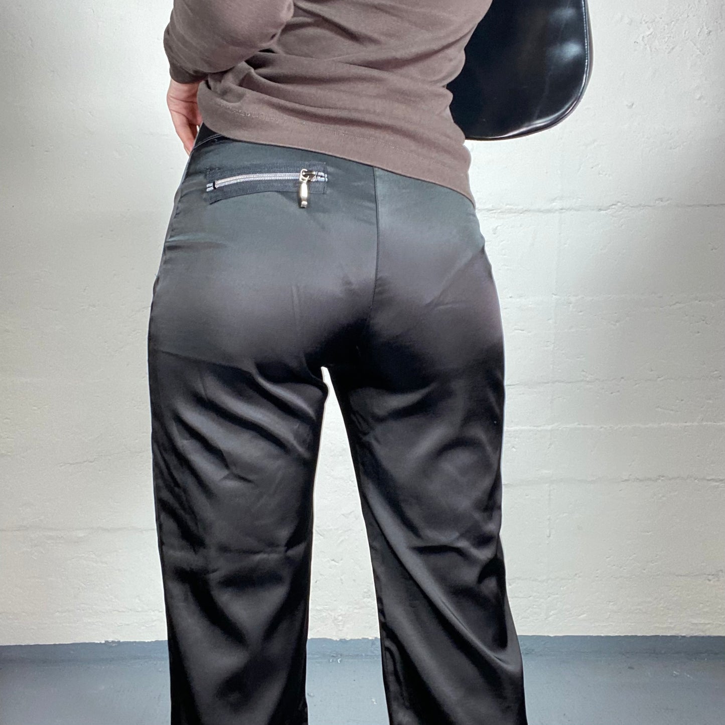 Vintage 2000's Sleaze Black Satined Capri Pants with Zips Detail (S)