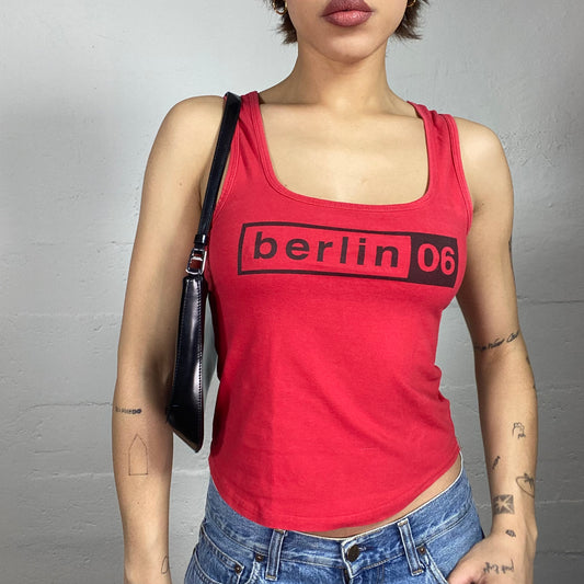 Vintage 2000's Downtown Girl Red Top with Black "berlin 06" Chest Print (S)