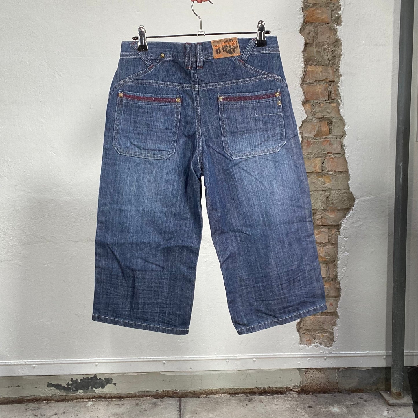 Vintage 2000's Steetstyle Dark Wash Jorts with Red Contrast Stitching (XS)