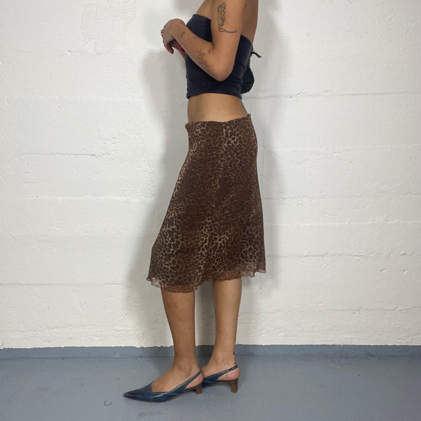 Vintage 90's Janice Brown Pencil Midi Skirt with Leopard Print with Glitter Detail (S)