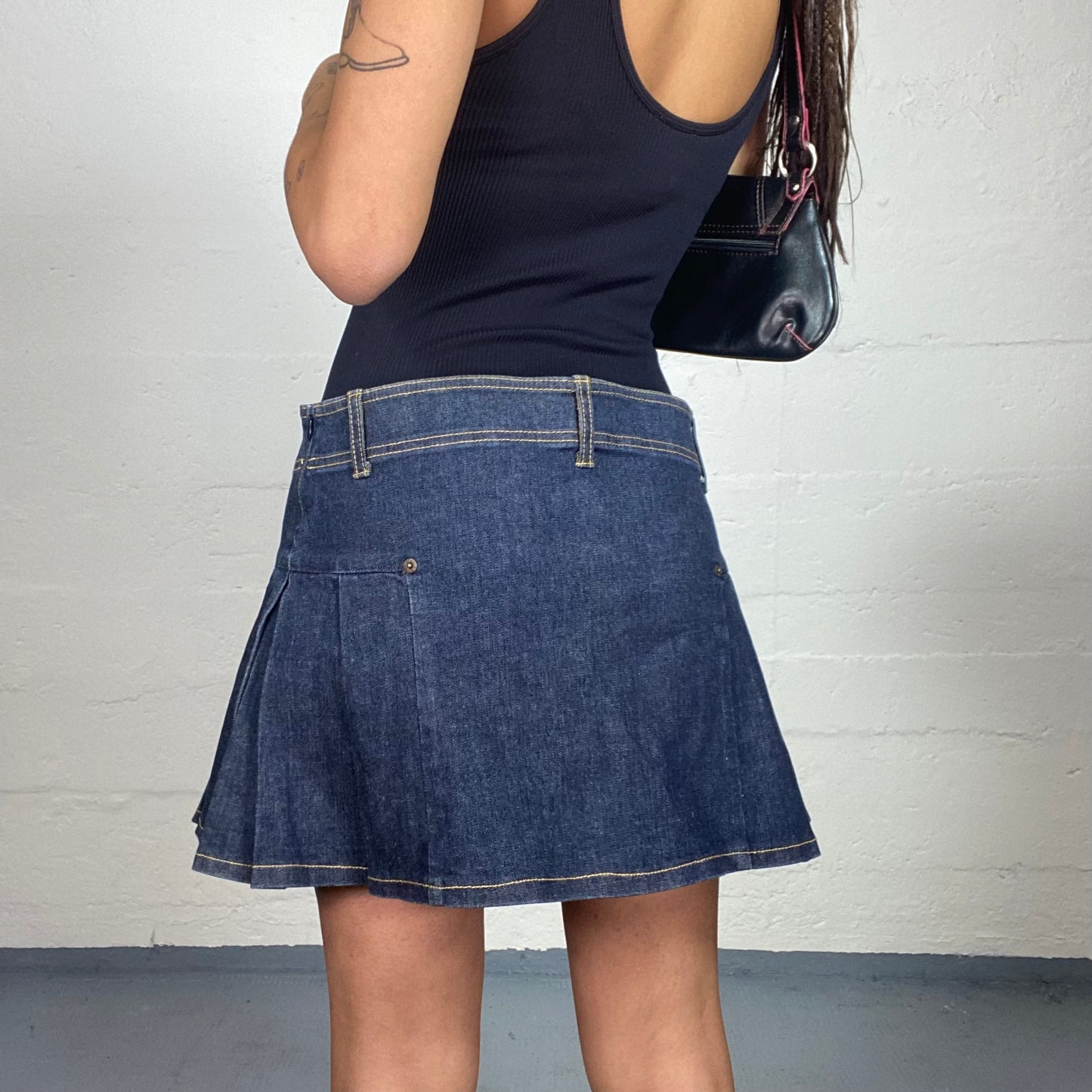 Vintage 90's Babydoll Dark Denim Pleated Mini Skirt (M)