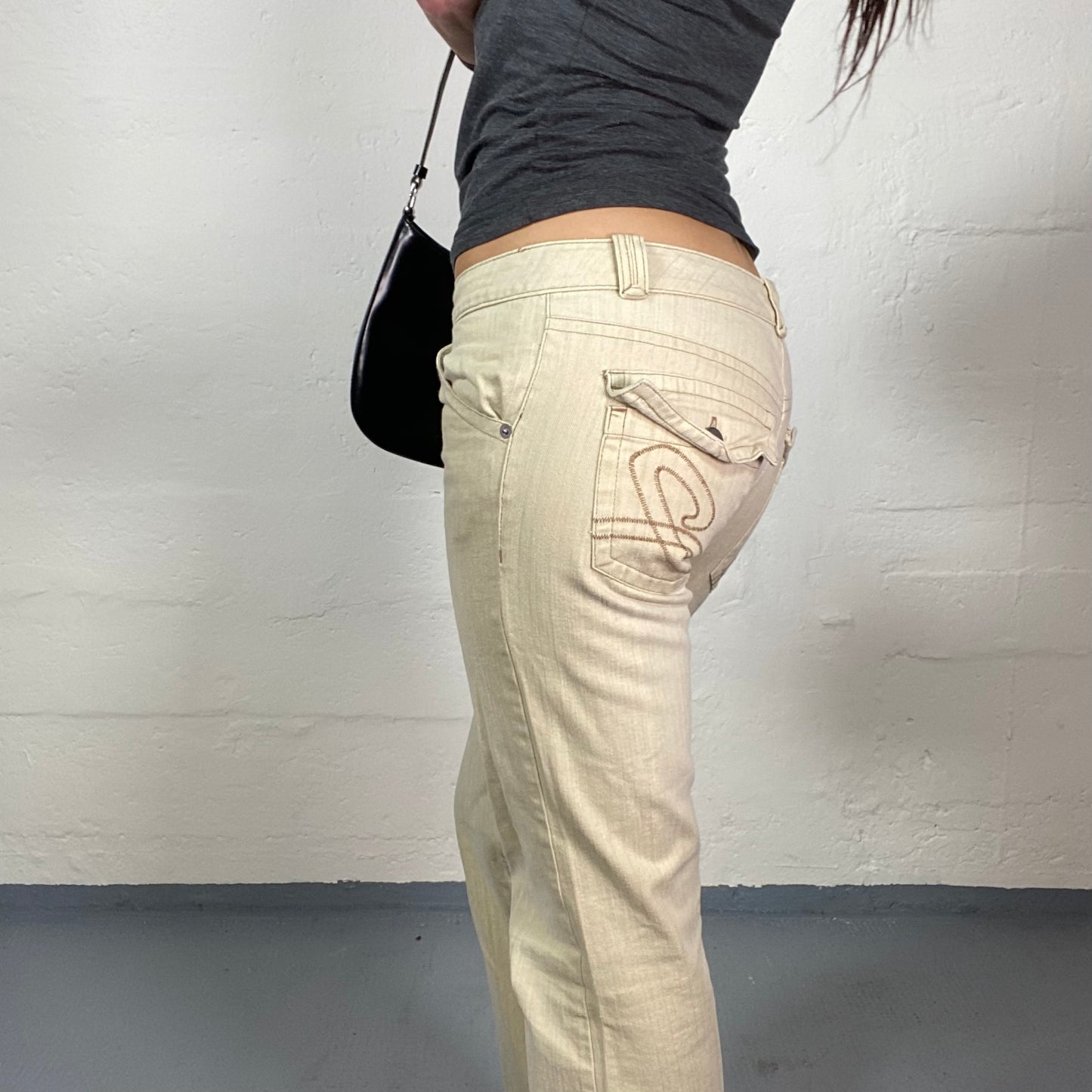 Vintage 2000's Downtown Girl Beige Low-Waist Denim Pants (S)