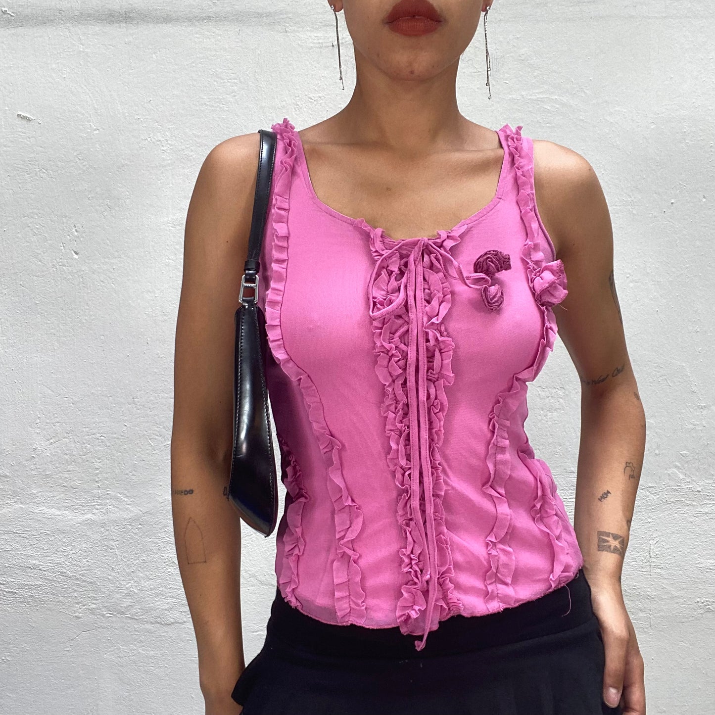 Vintage 90's Ballet Pink Ruffled Top with Rosette Detail (S)