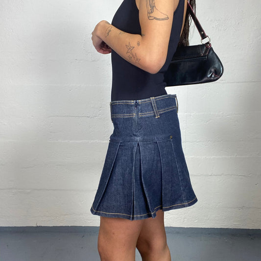 Vintage 90's Babydoll Dark Denim Pleated Mini Skirt (M)