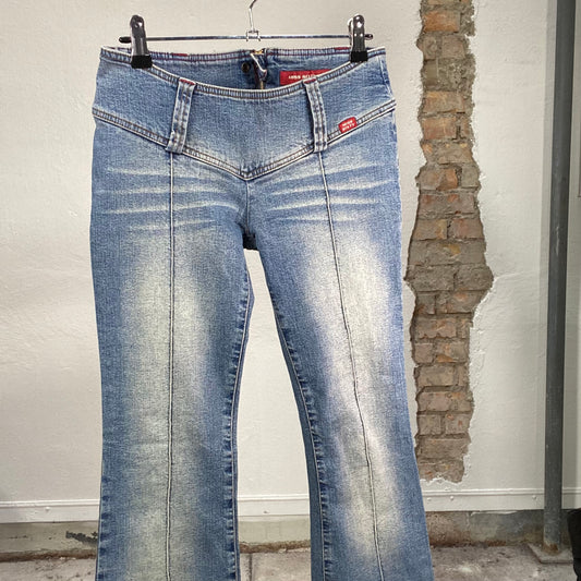 Vintage 2000's Miss Sixty Light Wash Flared Jeans with Middle Front and Back Seam (XS)