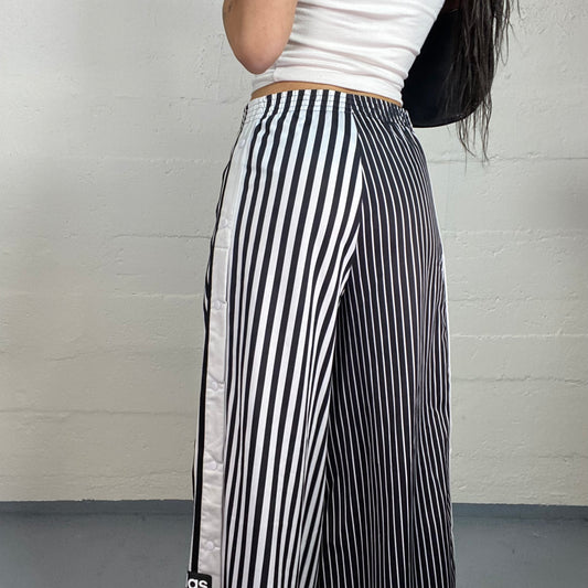 Vintage 2000's Adidas Boho White & Navy Blue High Waist Loose Pants with Stripes Print (XS)